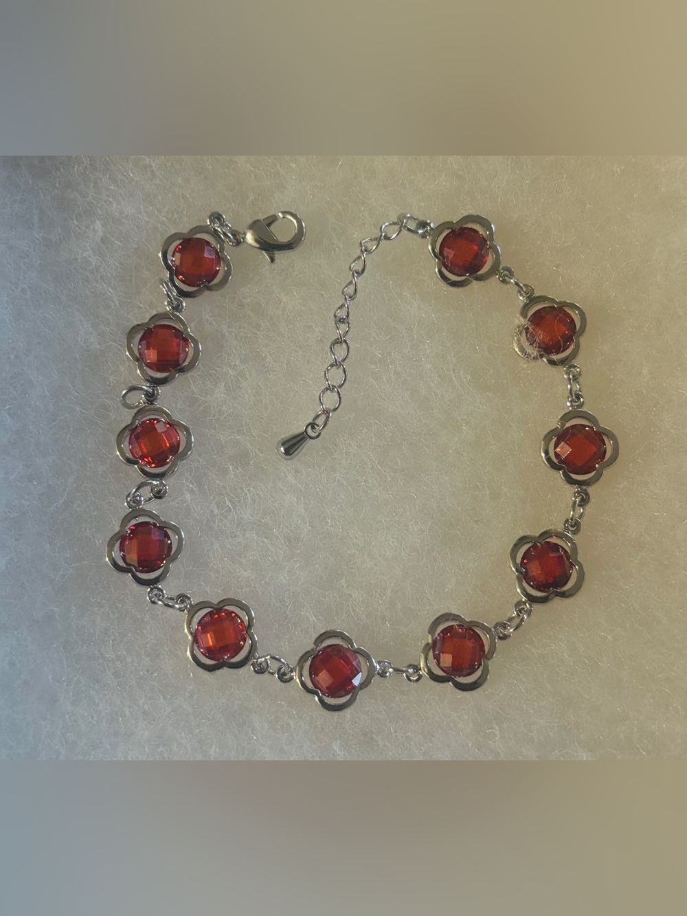 7.25” Red Crystal Floral Link Bracelet - Women Jewelry